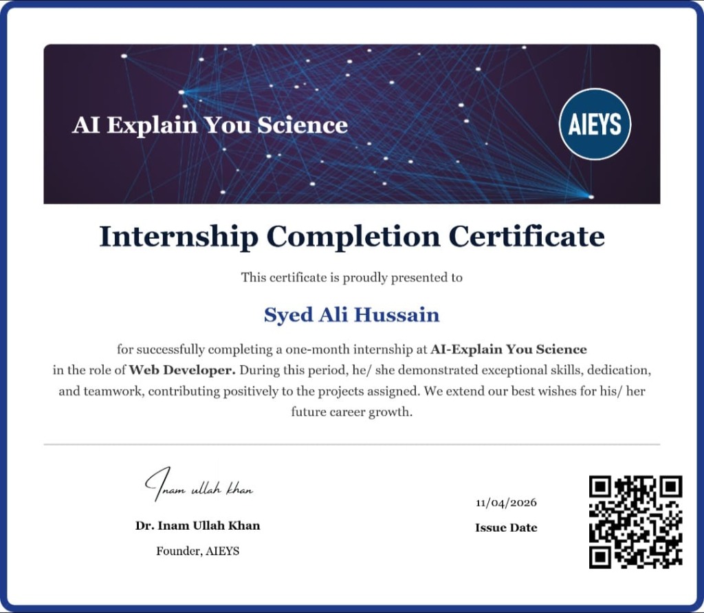 Syed Ali Hussain — AI Engineer & Full Stack Developer